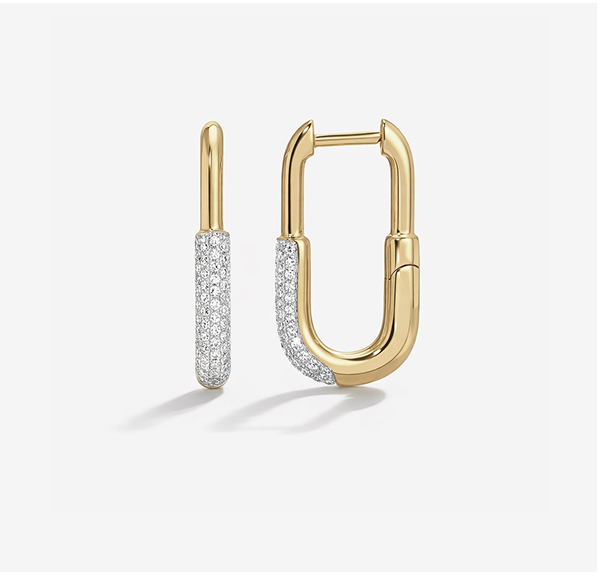 Half Gold Half Pave Dome Hoops