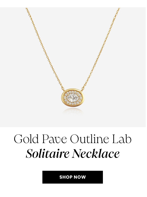 Gold Pave Outline Lab Solitaire Necklace