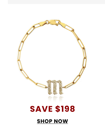 Pave Gothic Initial Medium Paperclip Bracelet