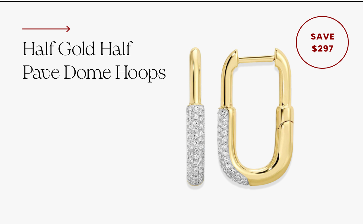 Half Gold Half Pave Dome Hoops