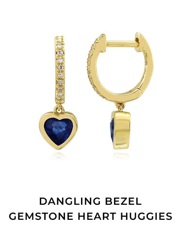 Dangling Bezel Gemstone Heart Huggies
