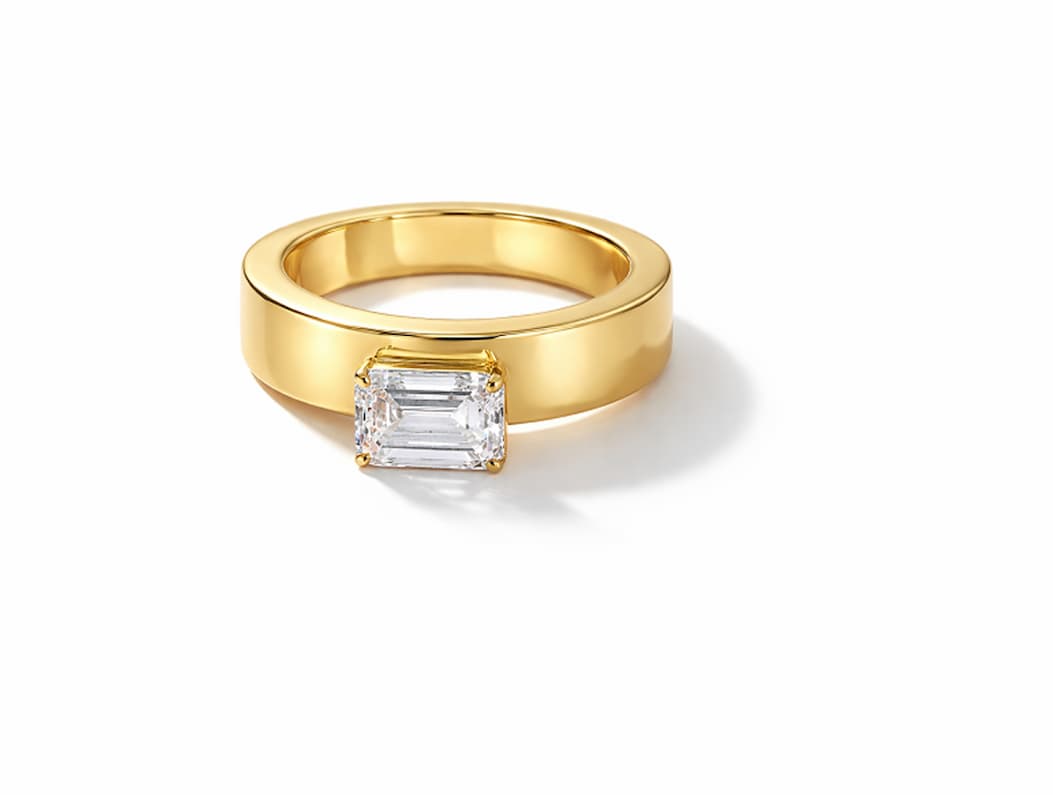 Flat Gold Solitaire Lab Diamond Ring