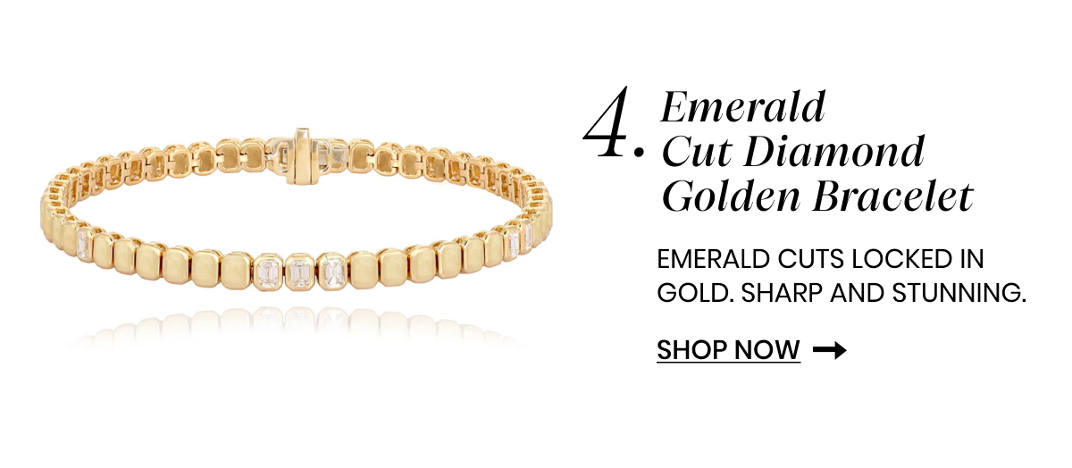 4.Emerald Cut Diamond Golden Bracelet