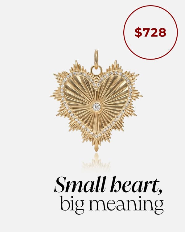 Small Gold Striped Pave Heart Medallion Charm