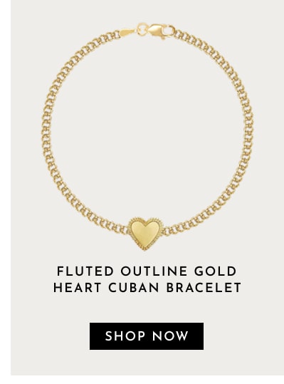 Fluted Outline Gold Heart Cuban Bracelet