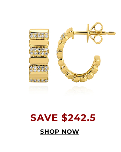 Pave Striped Gold Open Hoops