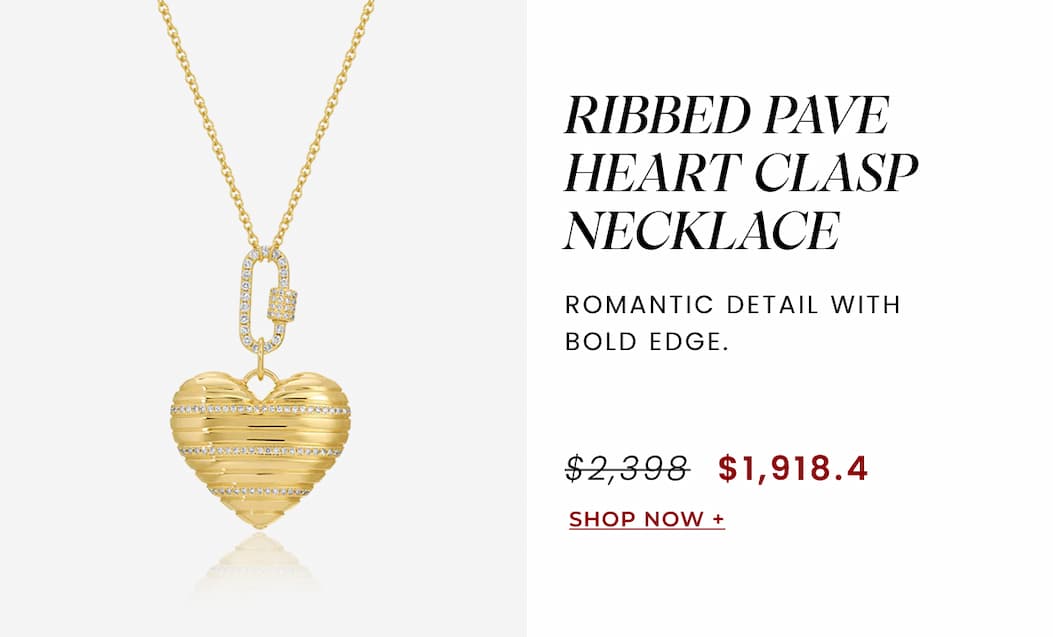 Ribbed Pave Heart Clasp Necklace