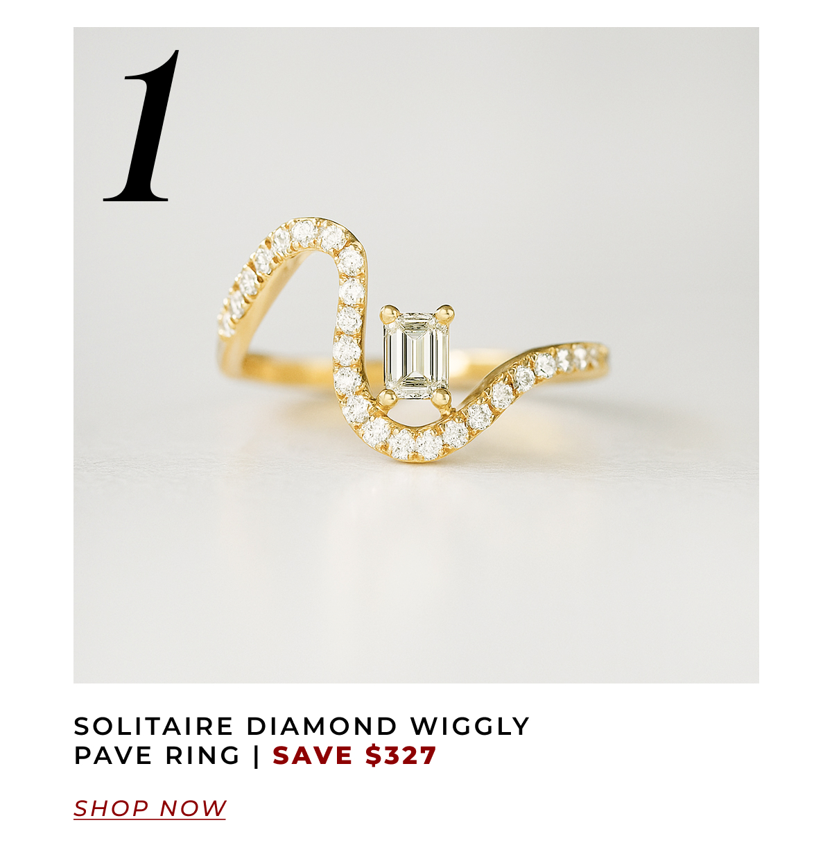 Solitaire Diamond Wiggly Pave Ring