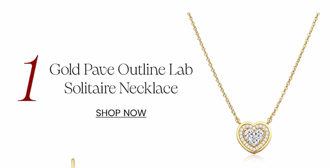 1- Gold Pave Outline Lab Solitaire Necklace