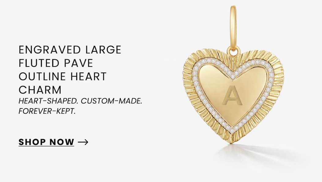 Engraved Large Fluted Pave Outline Heart Charm