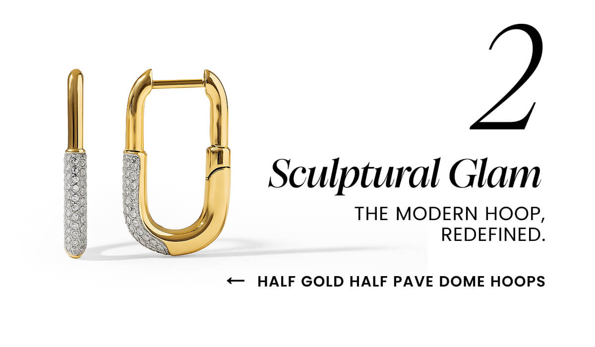 Half Gold Half Pave Dome Hoops