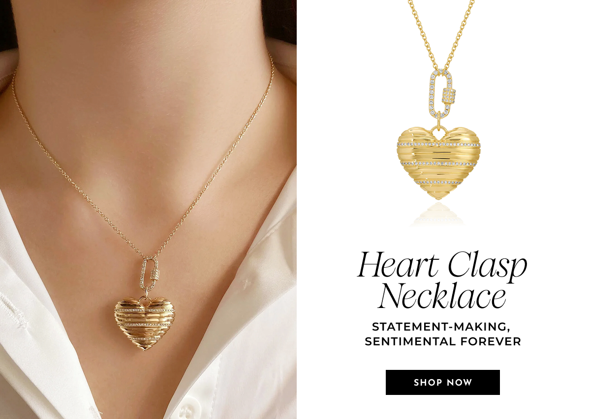 Ribbed Pavé Heart Clasp Necklace