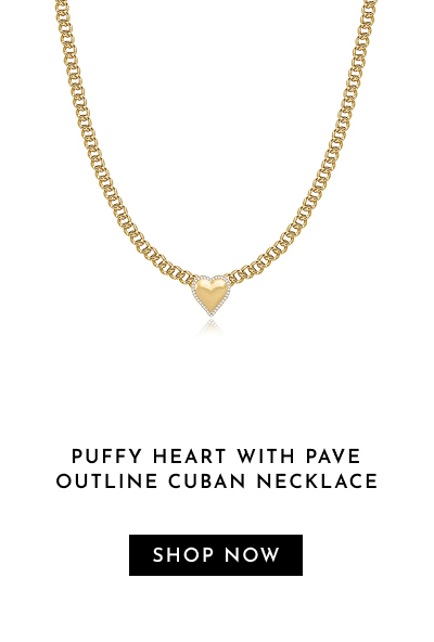 Puffy Heart with Pave Outline Cuban Necklace