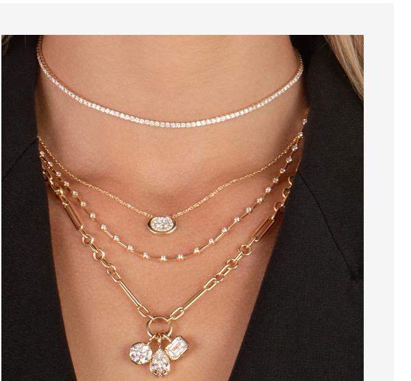 Gold Pave Outline Lab Solitaire Necklace