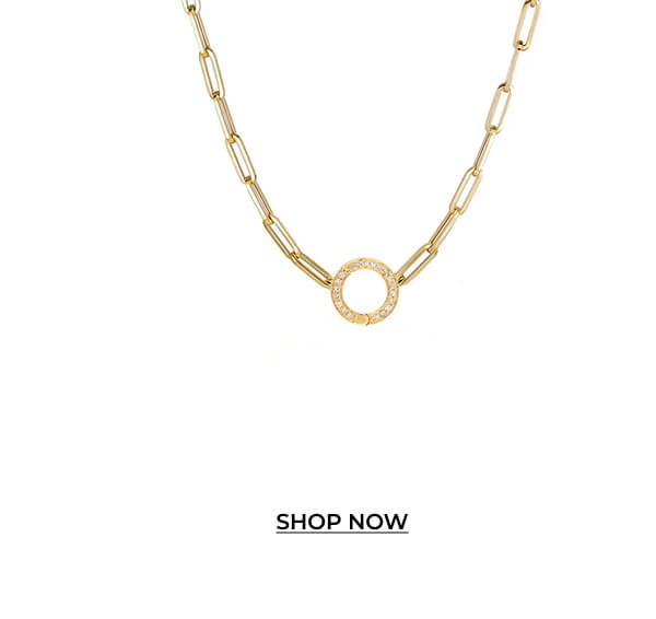 Small Circle Diamond Clasp Paperclip Necklace