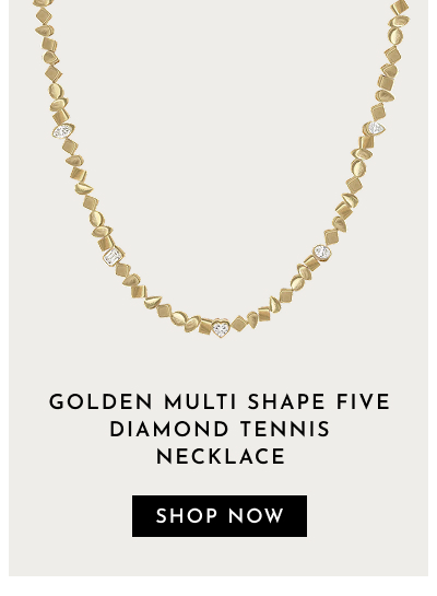 Golden Multi Shape Five Diamond Tennis Necklace