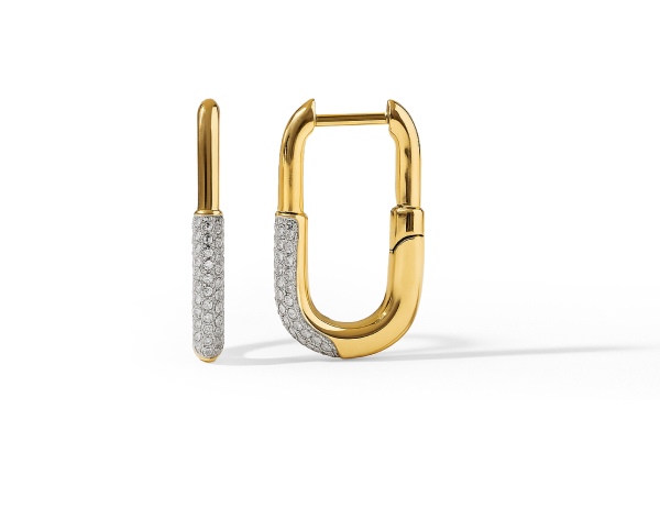 Half Gold Half Pave Dome Hoops