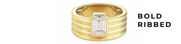 Ribbed Gold Solitaire Lab Diamond Ring