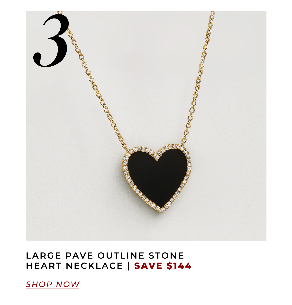 Large Pave Outline Stone Heart Necklace