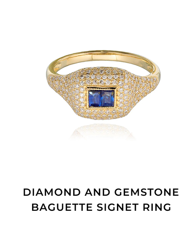 Diamond and Gemstone Baguette Signet Ring