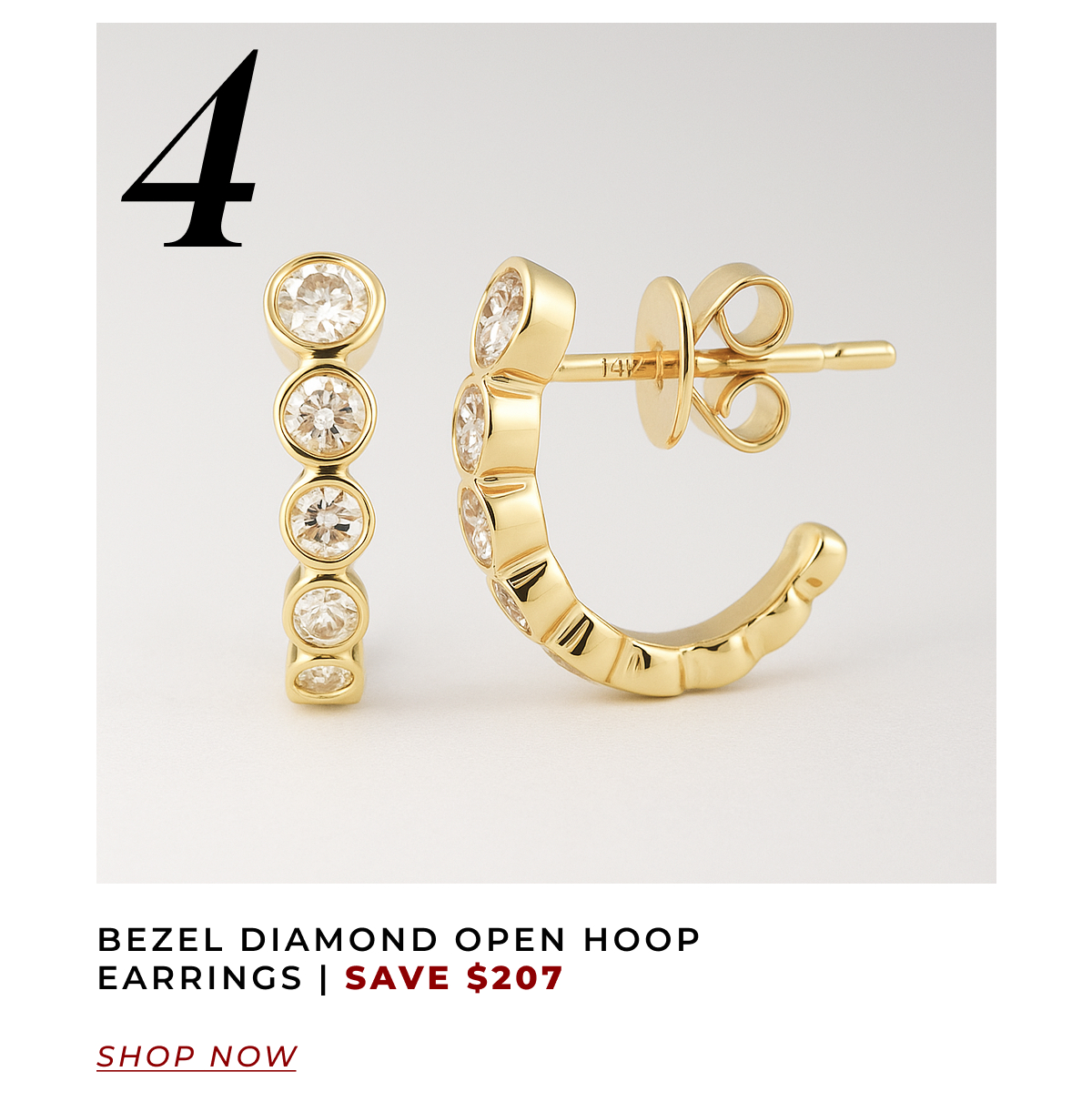 Bezel Diamond Open Hoop Earrings