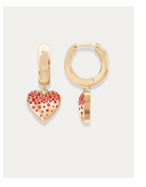 Dripping Scattered Gemstone Hearts Gold Huggies