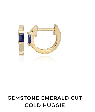 Gemstone Emerald Cut Gold Huggie
