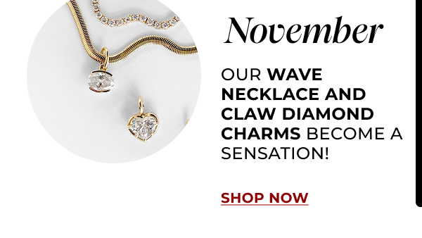 NOVEMBER. Our Wave necklace and Claw Diamond Charms become a sensation!