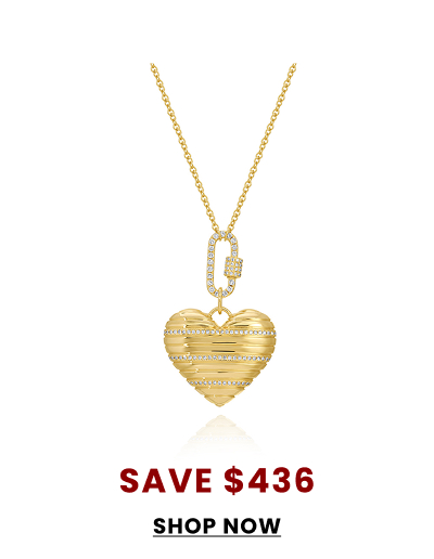 Ribbed Pave Heart Clasp Necklace