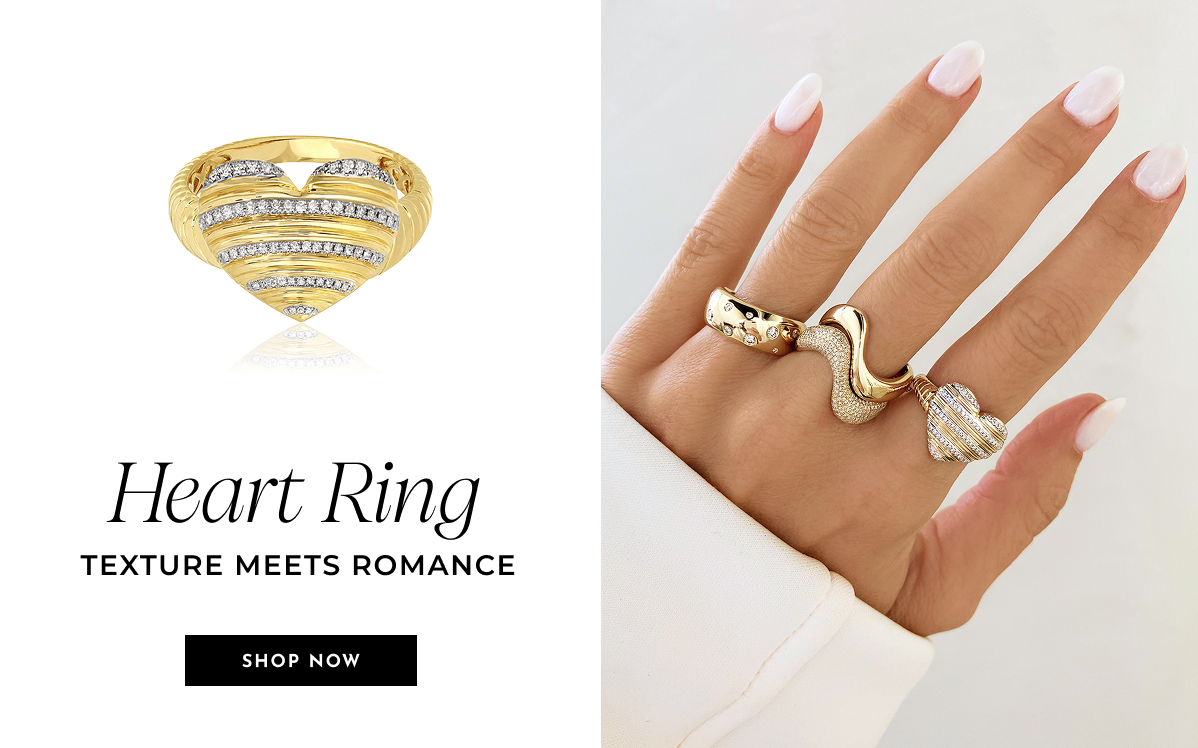 Ribbed Pavé Heart Ring
