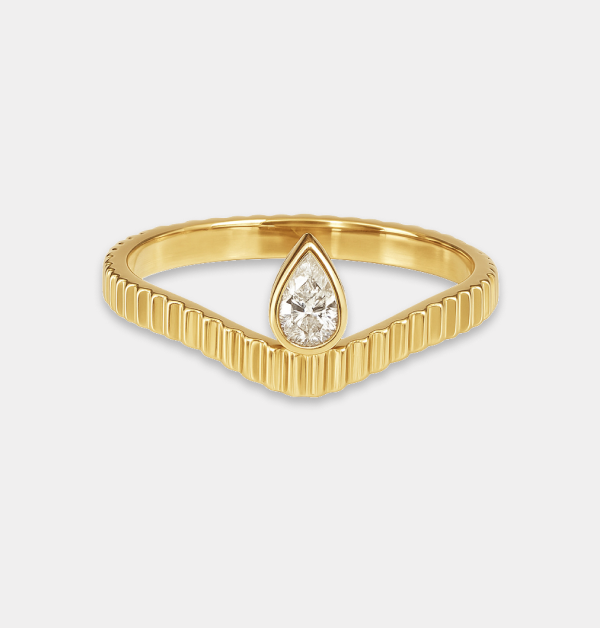 Curved Fluted Solitaire Diamond Ring