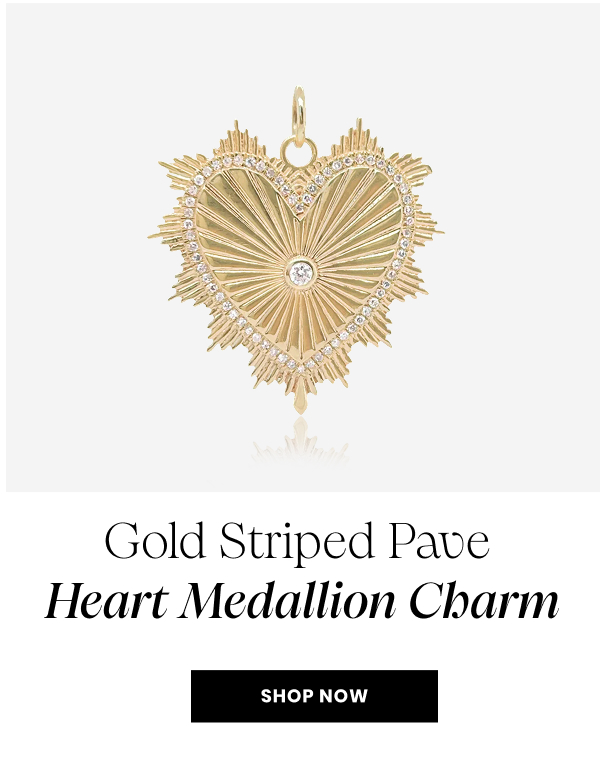 Gold Striped Pave Heart Medallion Charm