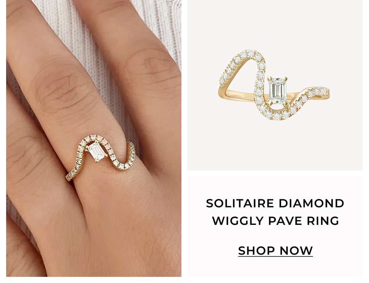 Solitaire Diamond Wiggly Pave Ring