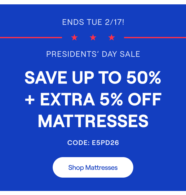 Save Up to 50% + Extra 5% Off Mattresses. Code: E5PD26