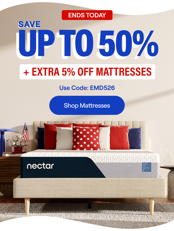 Save Up to 50% + Extra 5% on Mattresses* (Memory Foam or Hybrid). Code: EMD526