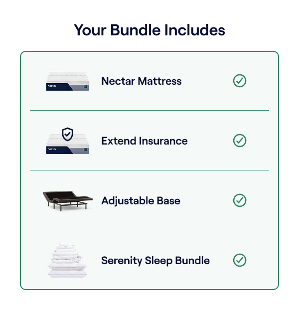 Your bundle includes: Mattress, Extend Insurance, Adjustable Base & Serenity Sleep Bundle