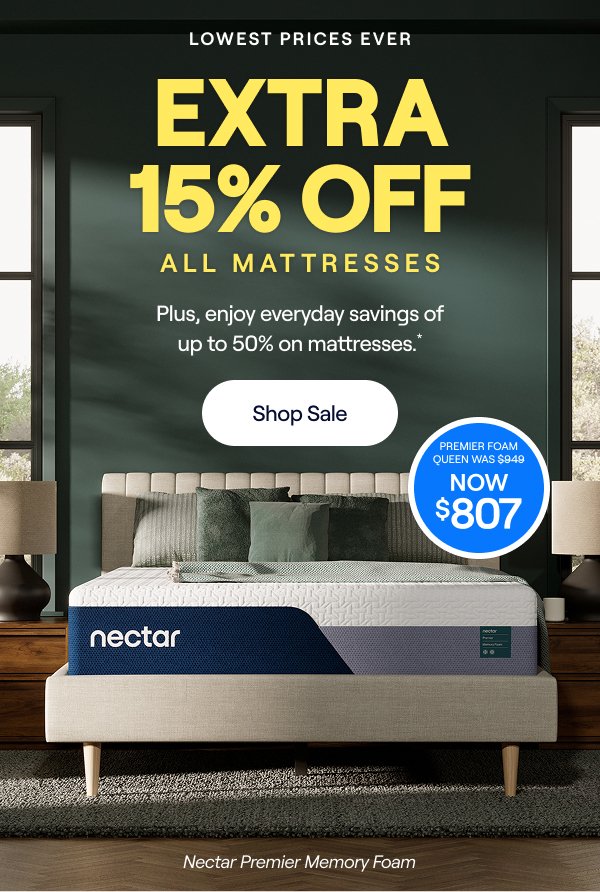 Nectar Primetime Offers: Save up to 50% on Mattresses + Take an Extra 15% Off