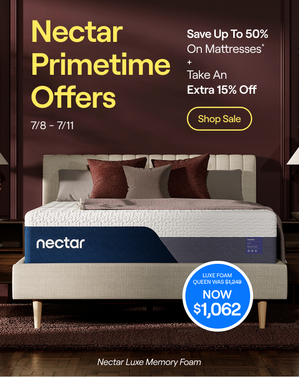 Nectar Primetime Offers: Save up to 50% on Mattresses + Take an Extra 15% Off
