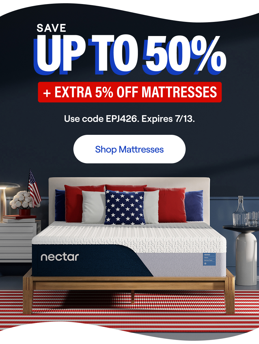 Save Up to 50% + Extra 5% on Mattresses* (Memory Foam or Hybrid). Code: EPJ426