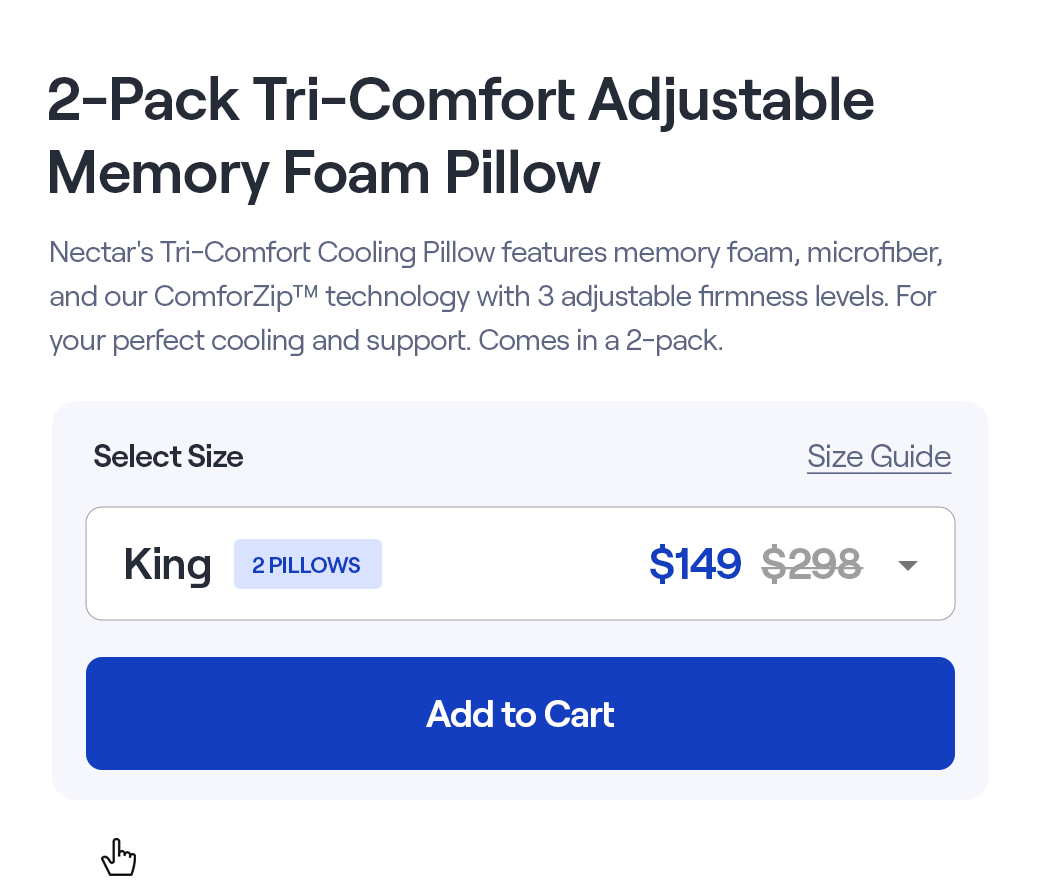 Free 2-Pack Tri-Comfort Cooling Pillow with mattress order (select Standard or King)