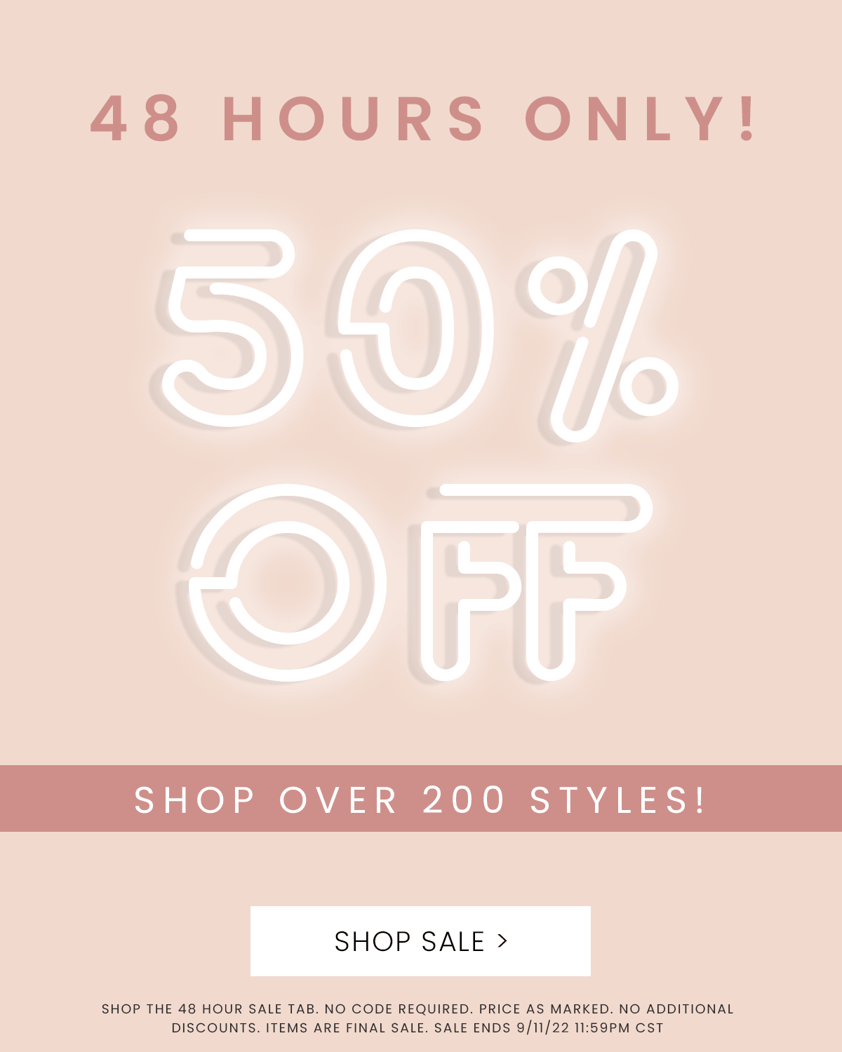 48 HOURS only HALF OFF select styles The Pink Lily Boutique
