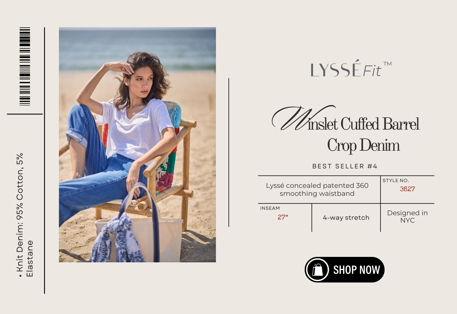 Winslet Cuffed Barrel Crop Denim (27" Inseam)