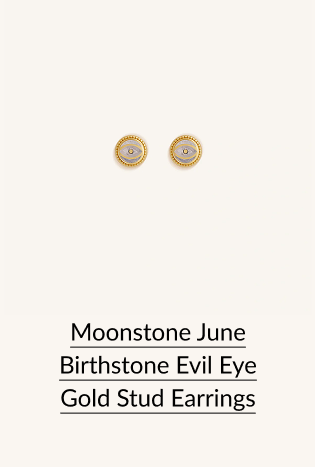 Moonstone June Birthstone Evil Eye Gold Stud Earrings