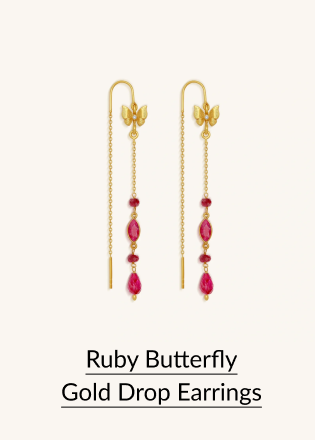 Ruby Butterfly Gold Drop Earrings