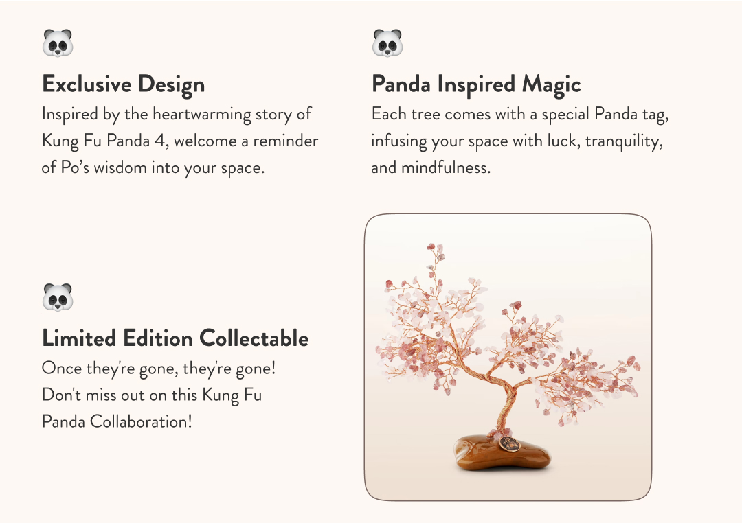 Limited Edition Zen Outlook Rose Quartz & Pink Tourmaline Tree With Panda Tag