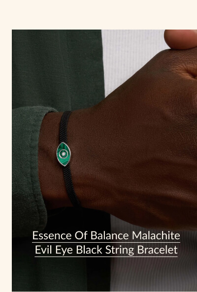 Essence of Balance Malachite Evil Eye Black String Bracelet