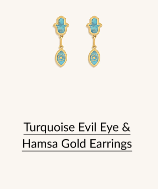 Turquoise Evil Eye & Hamsa Gold Earrings
