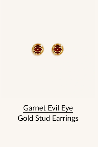 Garnet Evil Eye Gold Stud Earrings