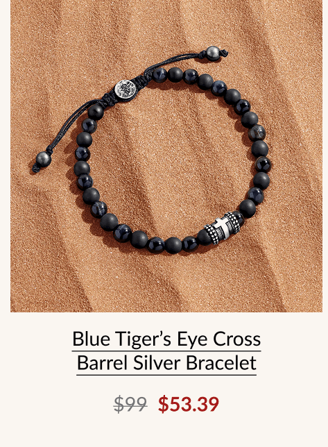 Blue Tiger's Eye Cross Barrel Silver Bracelet