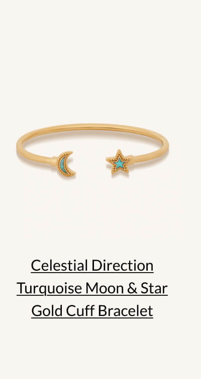 Celestial Direction Turquoise Moon & Star Gold Cuff Bracelet